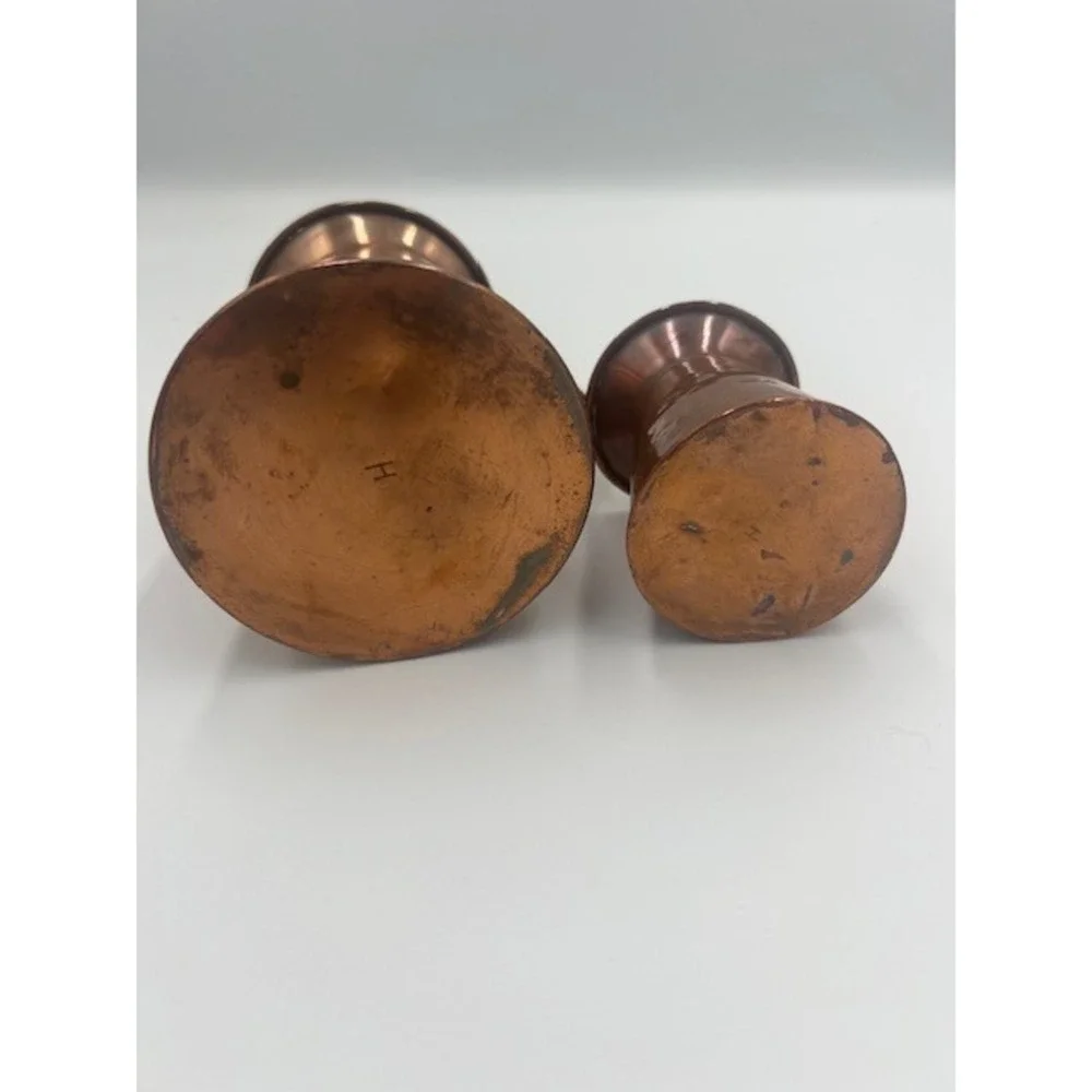 Vintage Copper Pitcher Set of 2 Rustic Farmhouse Decorative Jugs Patina 5